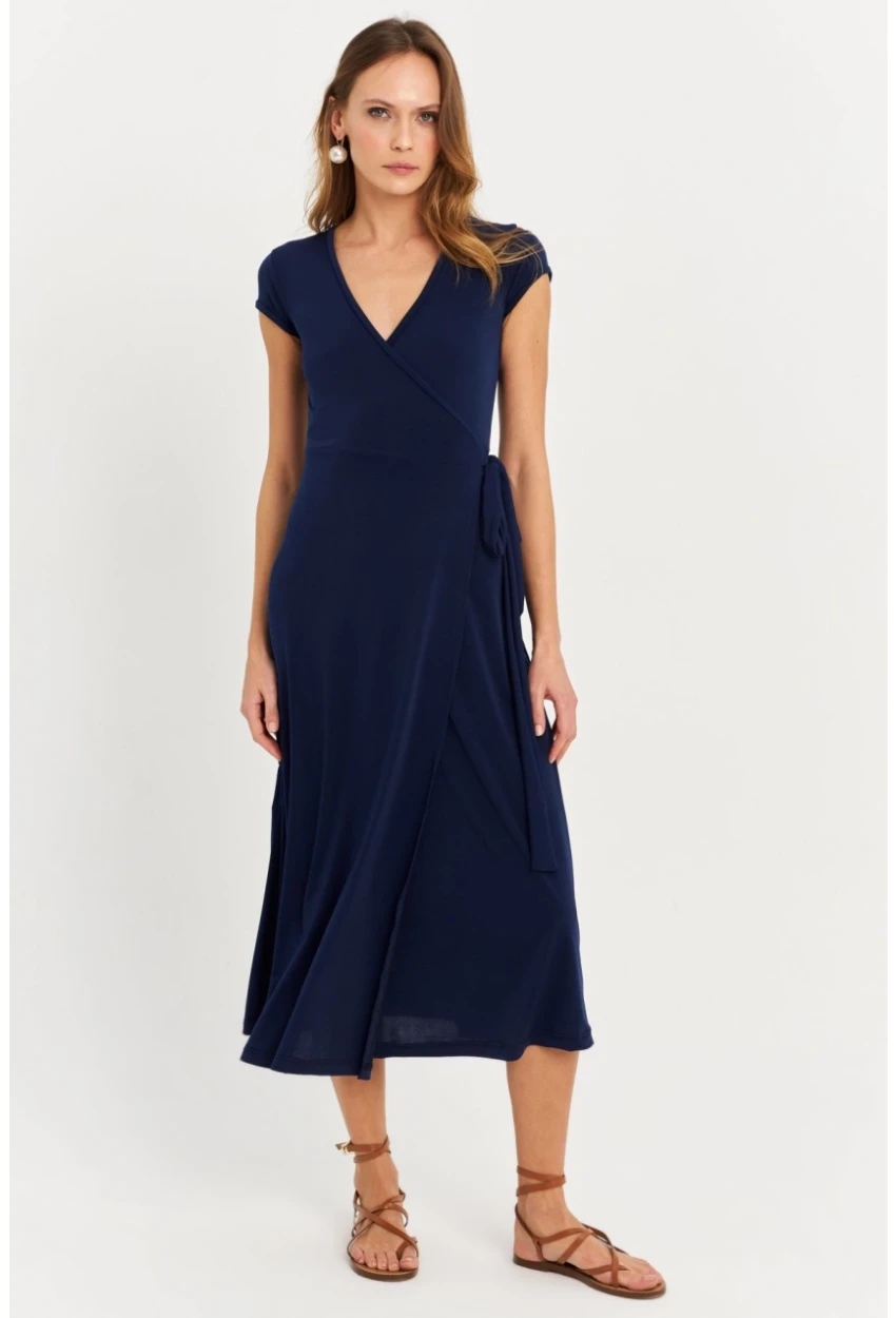 Kadın Lacivert Kruvaze Midi Elbise EY2785