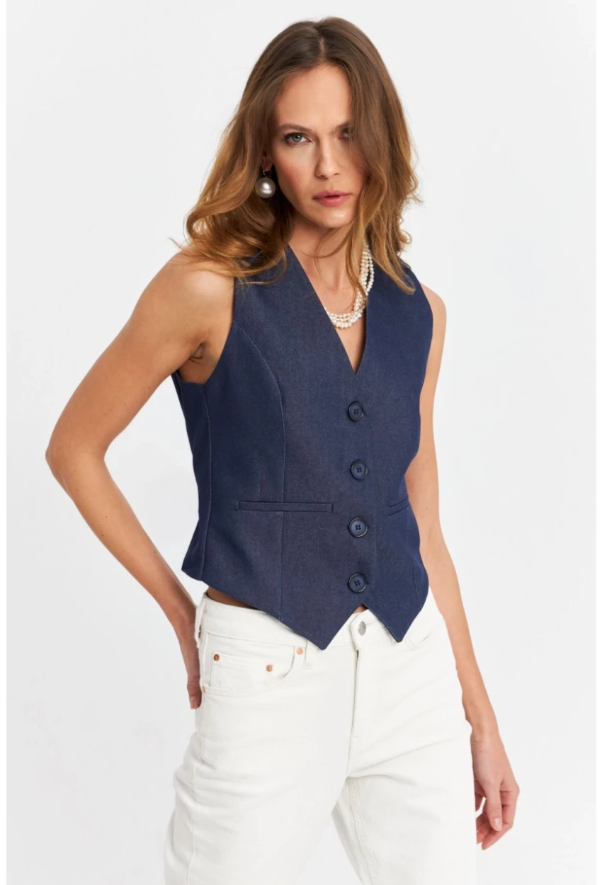 Kadın Lacivert Leopar Yelek TW21