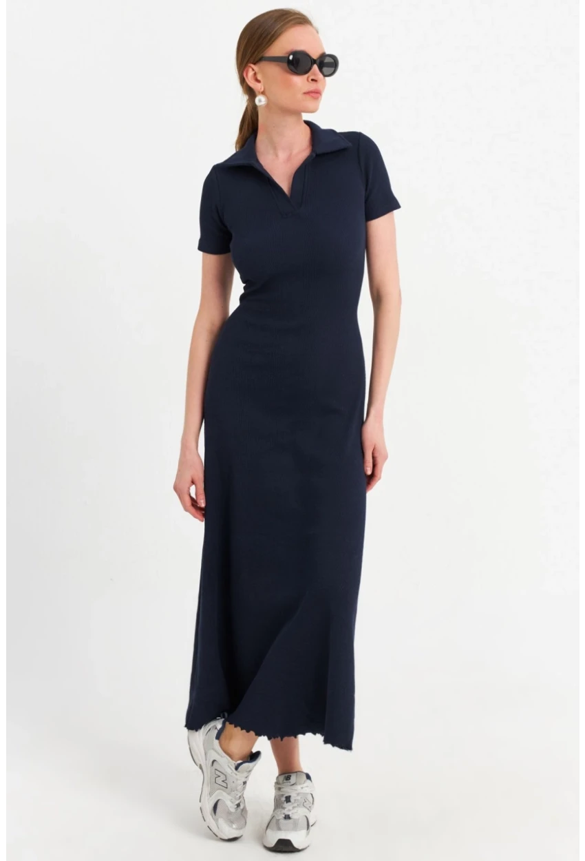 Kadın Lacivert Sırt Bağlamalı Kaşkorse Midi Elbise MFRY0001