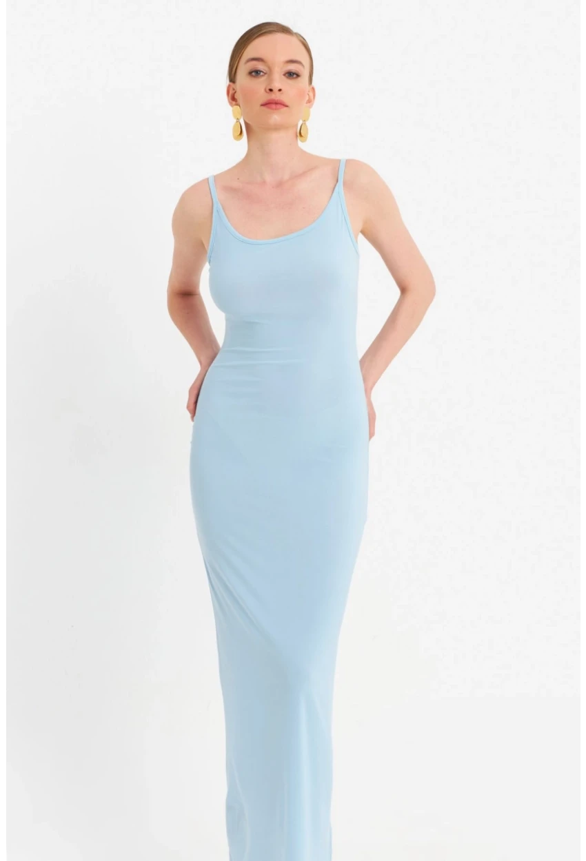 Kadın Mavi Ayarlanabilir Askılı Maxi Elbise MEN2004