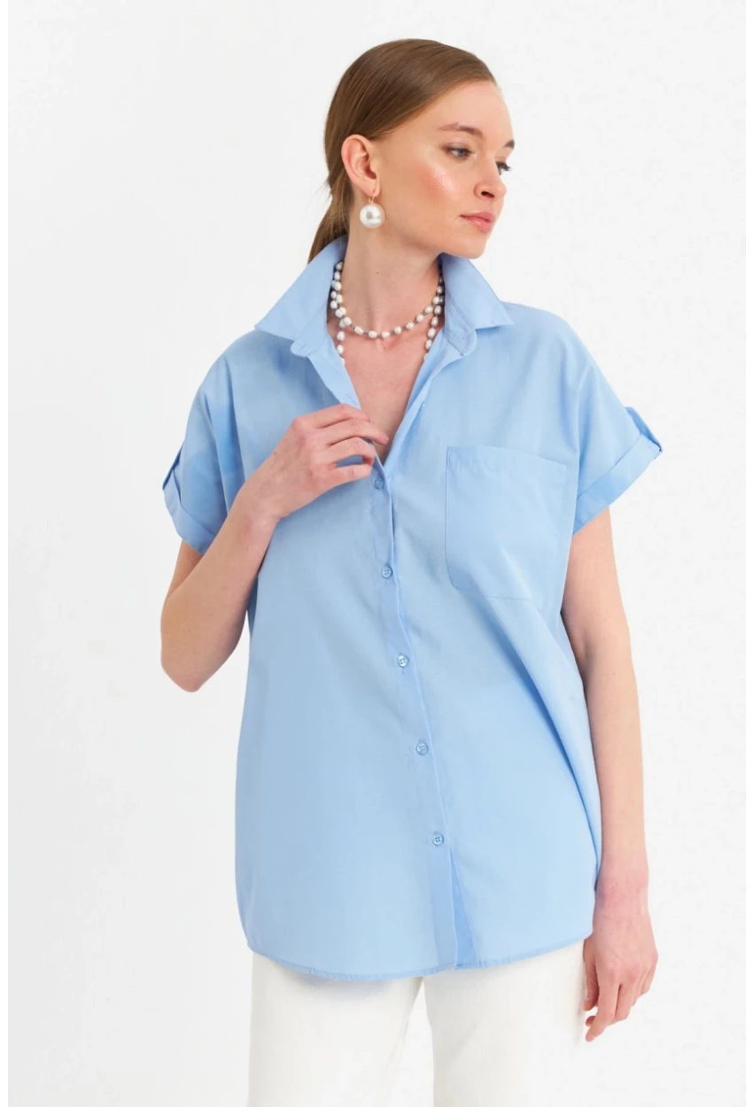 Kadın Mavi Basic Gömlek MZER427