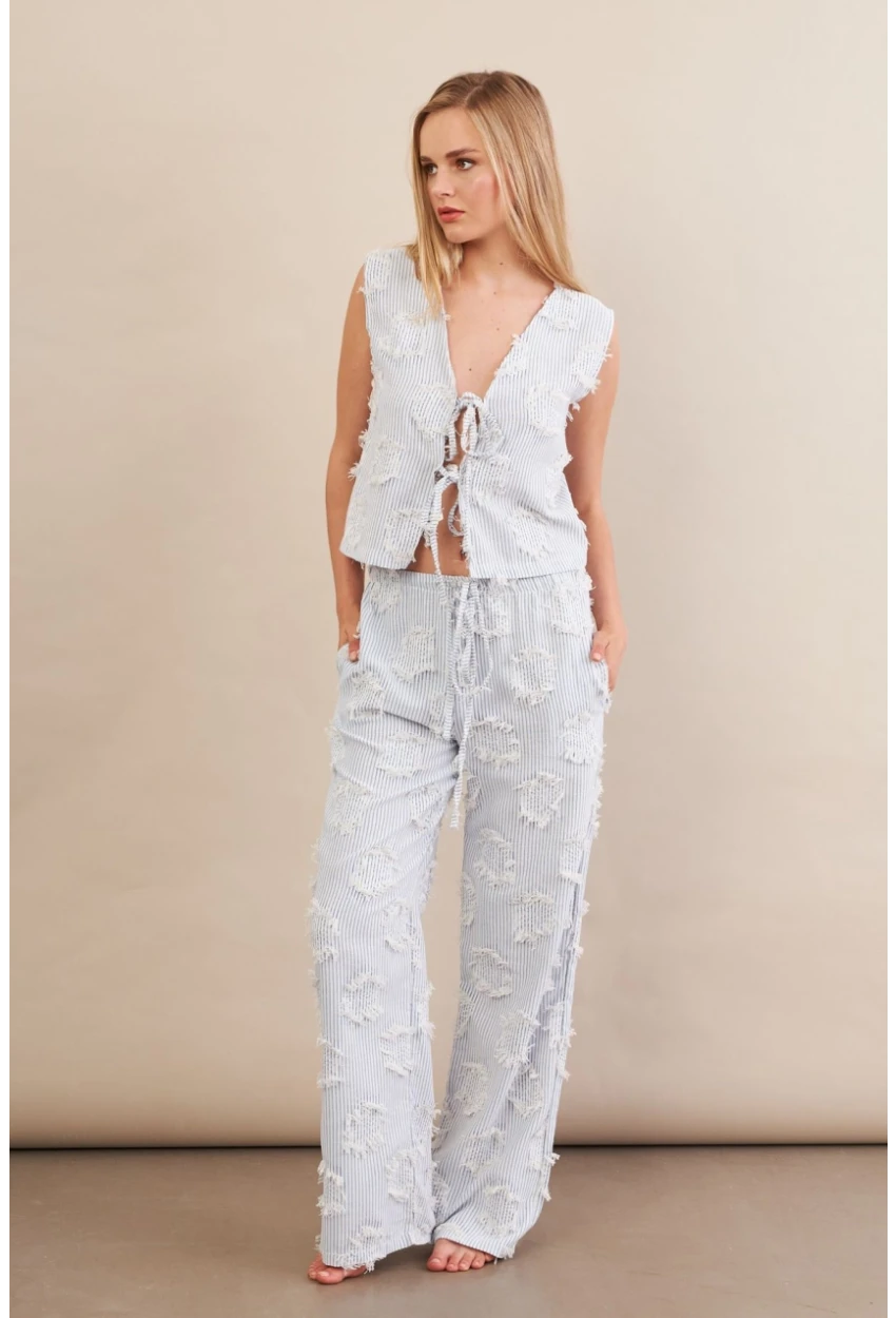 Kadın Mavi Çizgili Püsküllü Alt Üst Takım MOD2517