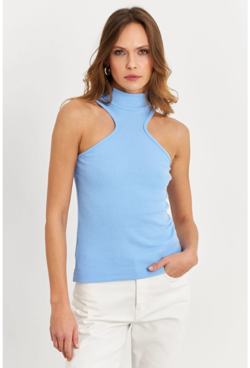Kadın Mavi Halter Yaka Kaşkorse Bluz EY1454