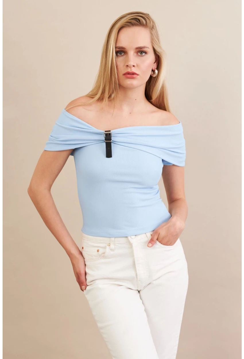 Kadın Mavi Kemer Detaylı Bluz FRY2316