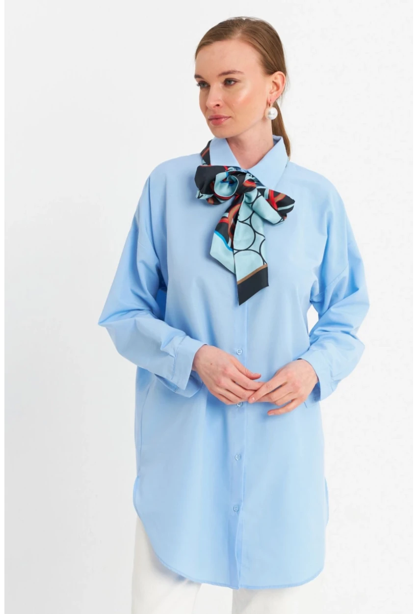 Kadın Mavi Tunik Gömlek MZER428