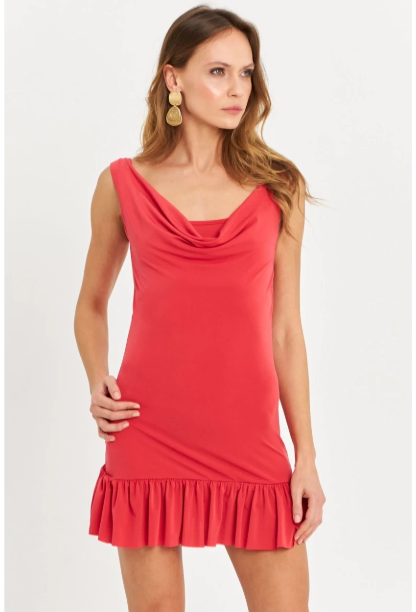 Kadın Mercan Degaje Yaka Mini Elbise HOR0078