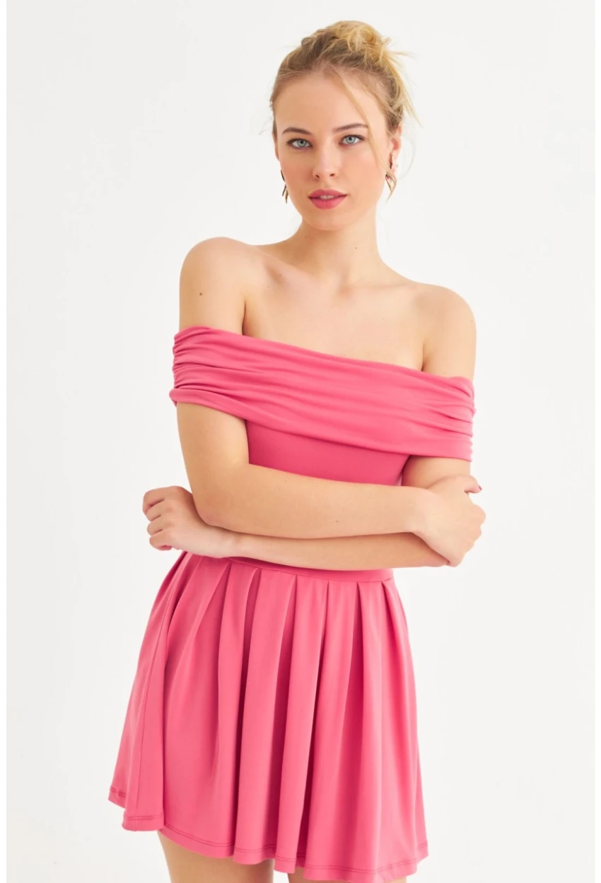 Kadın Mercan Madonna Yaka Mini Elbise MON1262-1