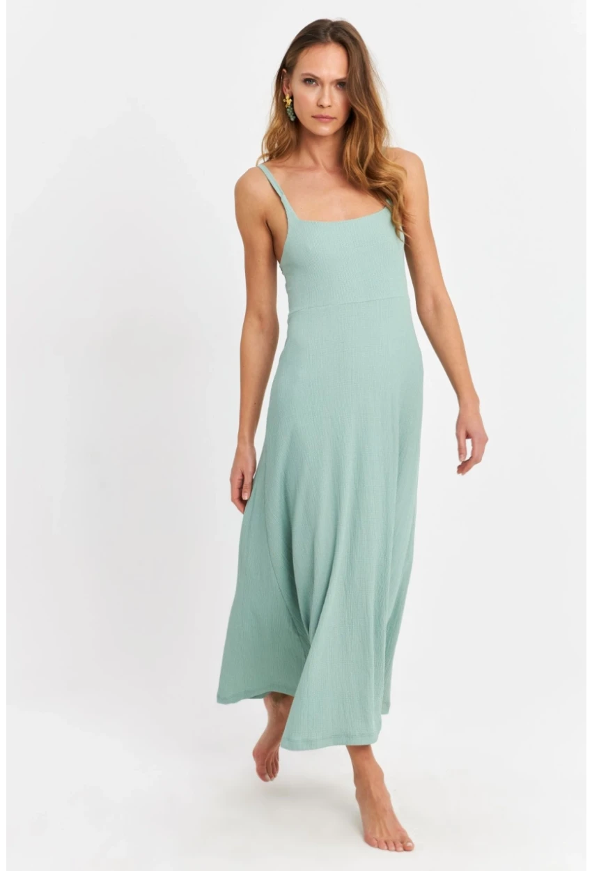 Kadın Mint Askılı Bürümcük Midi Elbise EY3057