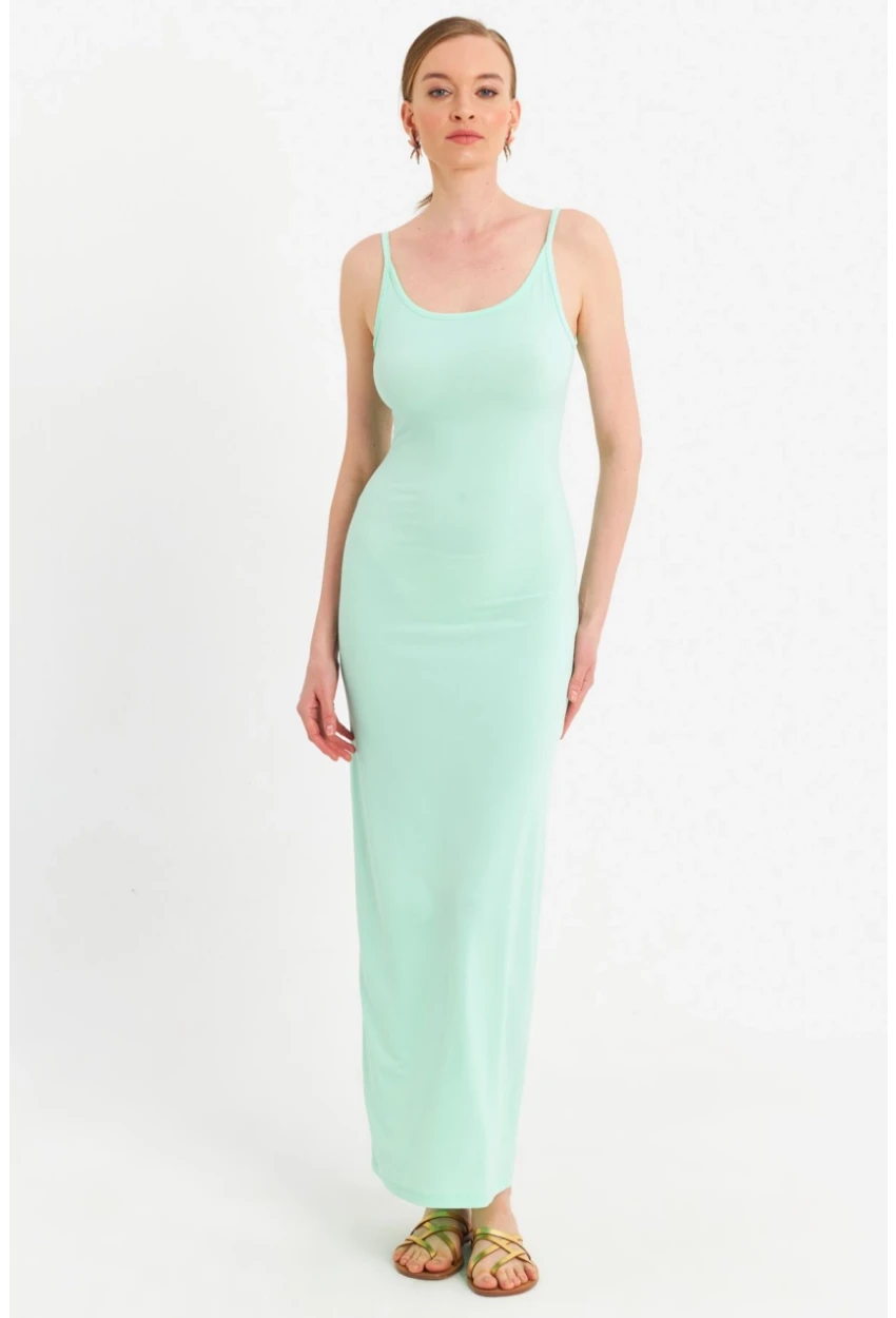 Kadın Mint Ayarlanabilir Askılı Maxi Elbise MEN2004