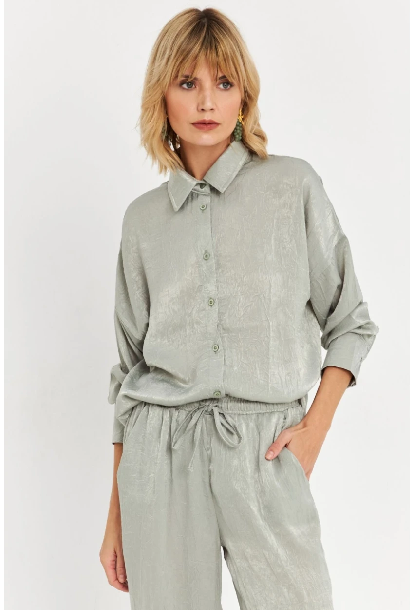 Kadın Mint Saten Gömlek MCAR1127