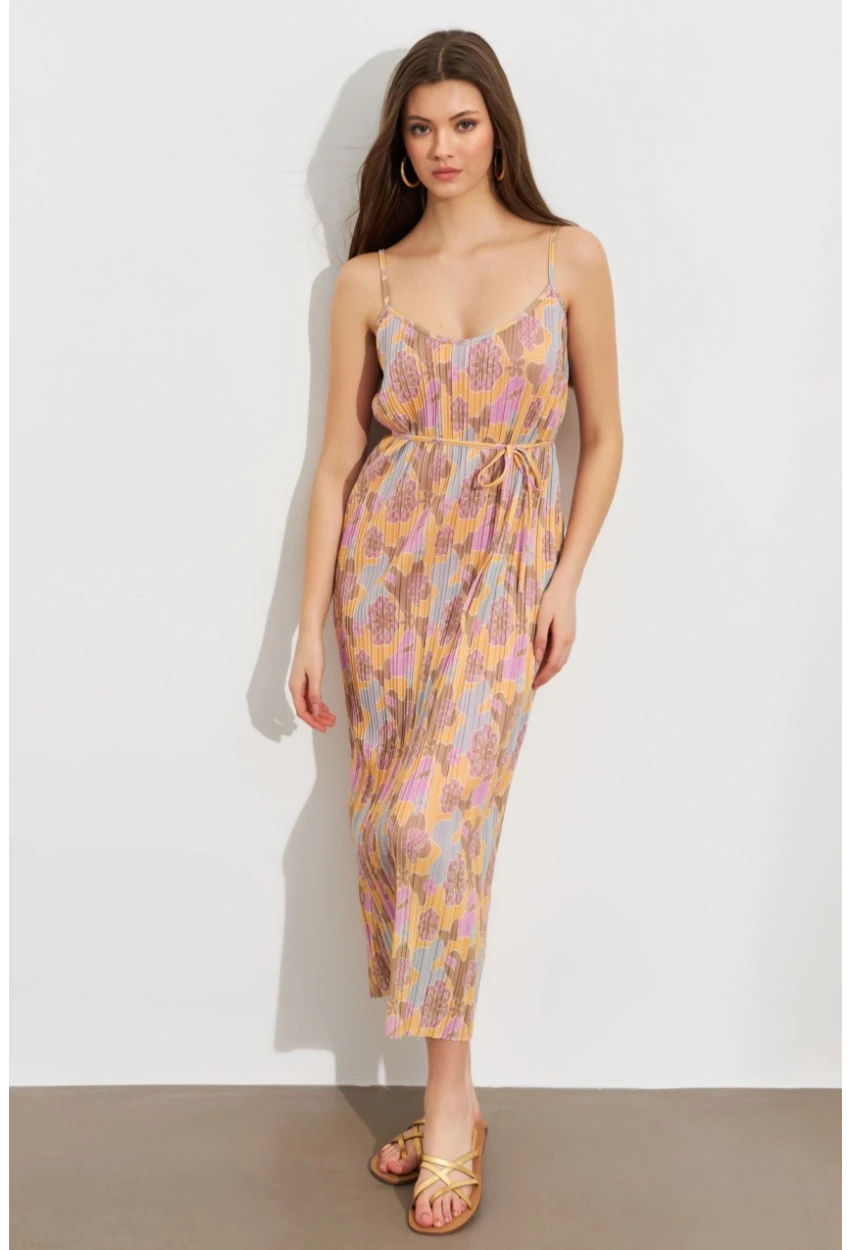 Kadın Multi Astarlı Desenli Midi Elbise TOP08