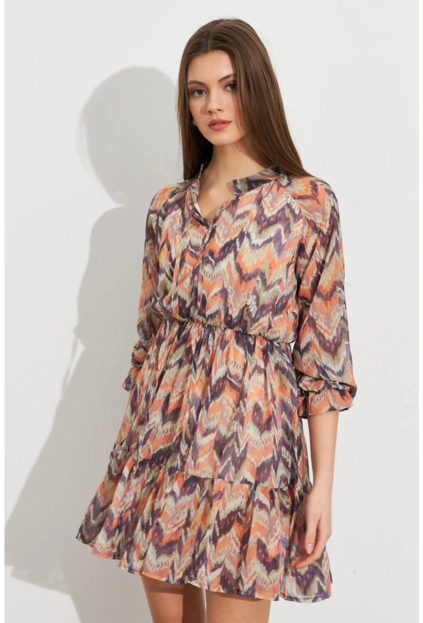 Kadın Multi Desenli Şifon Mini Elbise ROP107