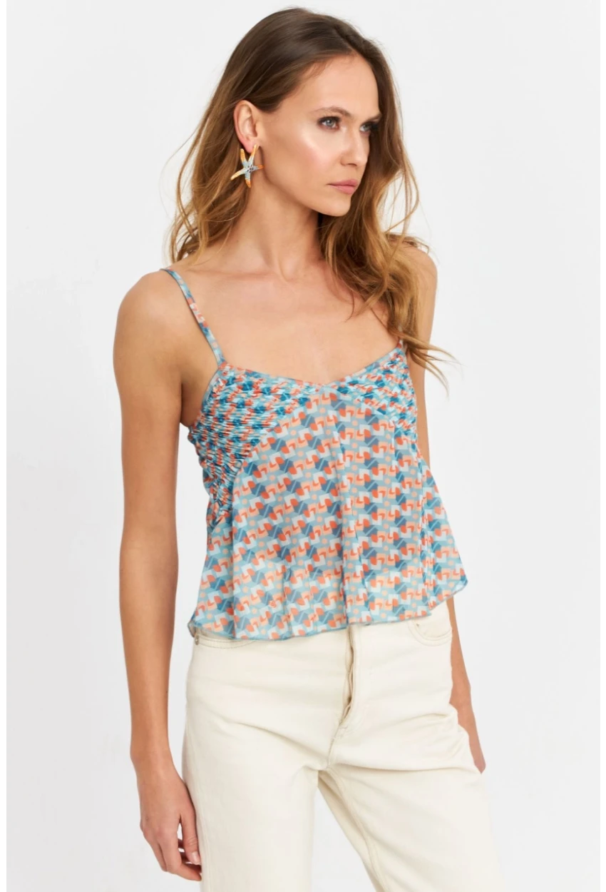 Kadın Multi Desenli Tül Crop Bluz SB309