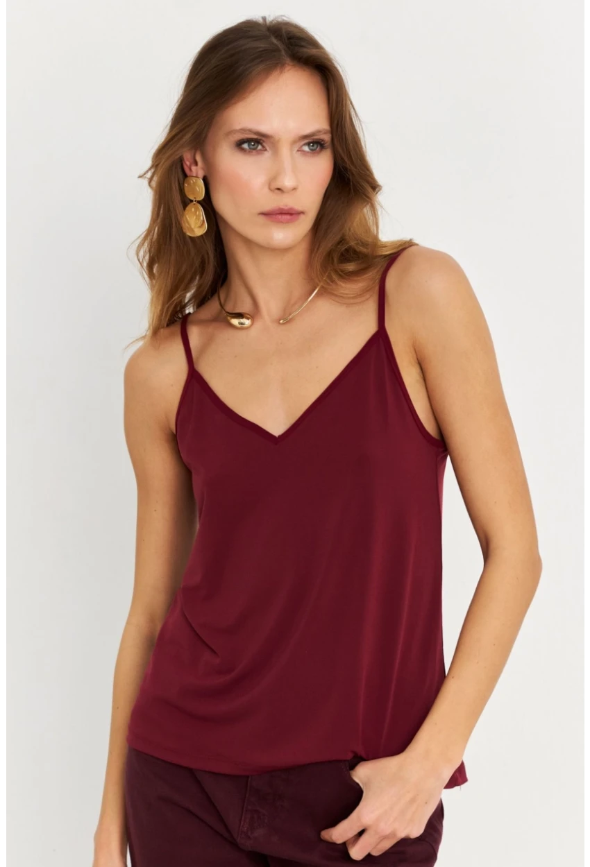 Kadın Mürdüm Degaje Yaka Bluz LPP1286