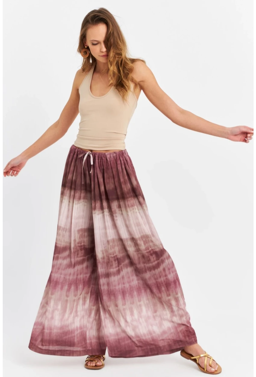 Kadın Mürdüm Desenli Salaş Pantolon TW26