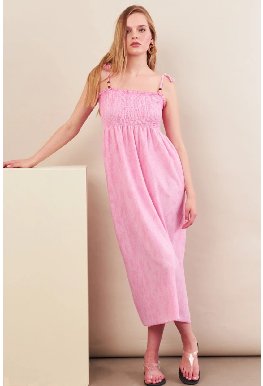 Kadın Pembe Gipeli Midi Plaj Elbisesi OR501