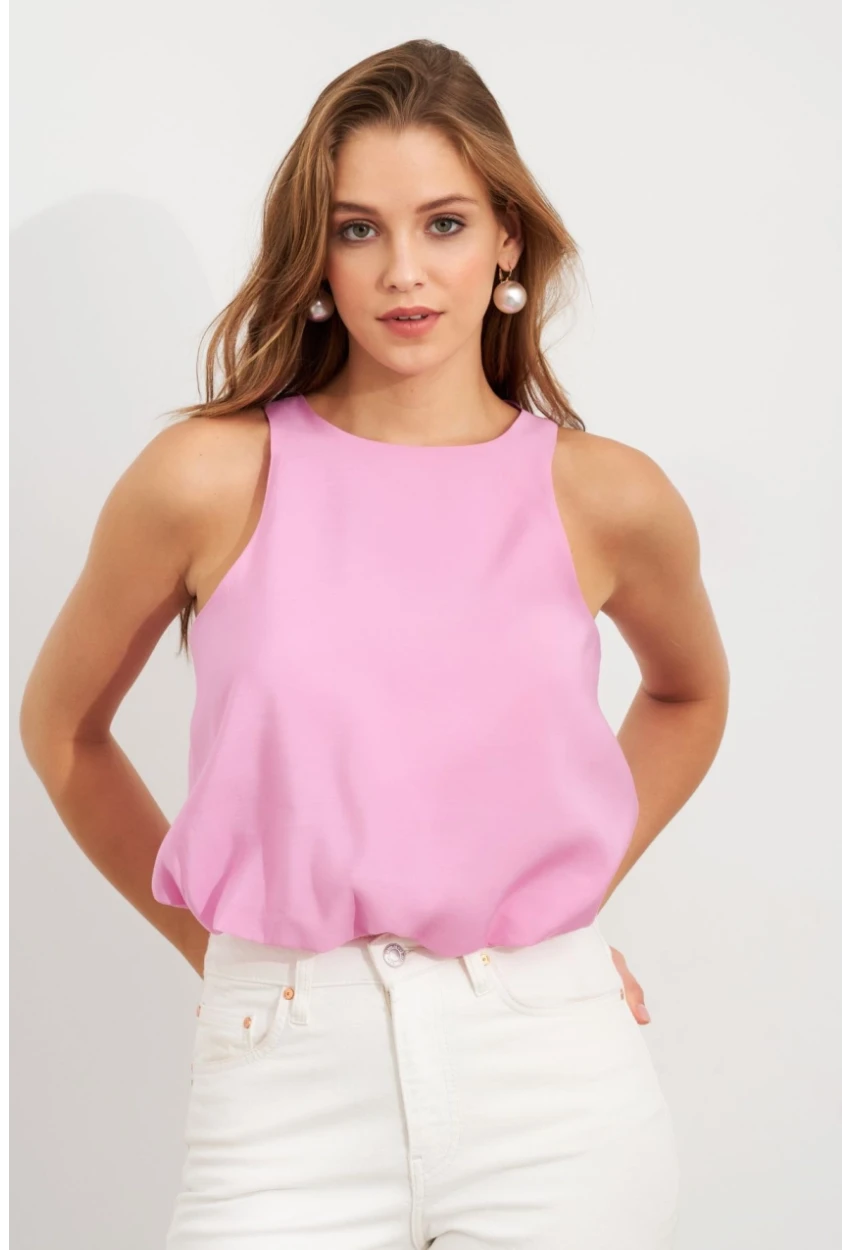 Kadın Pembe Kolsuz Balon Bluz SAN101