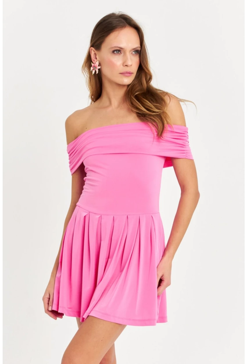 Kadın Pembe Madonna Yaka Mini Elbise MON1262