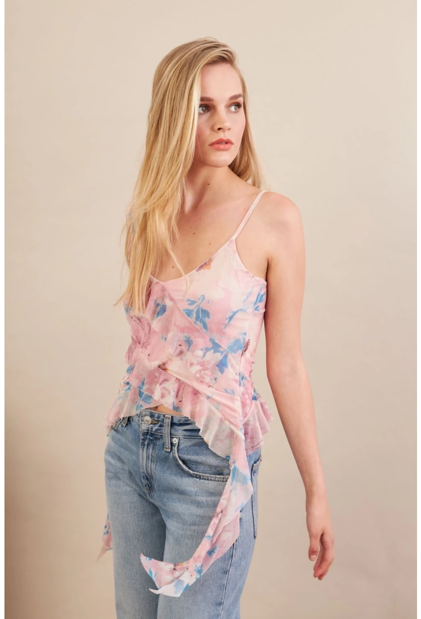 Kadın Pudra Desenli Fırfırlı Şifon Bluz FS033