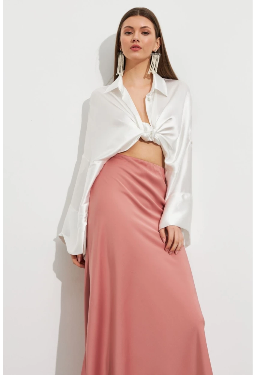 Kadın Pudra Saten Çan Etek SE20