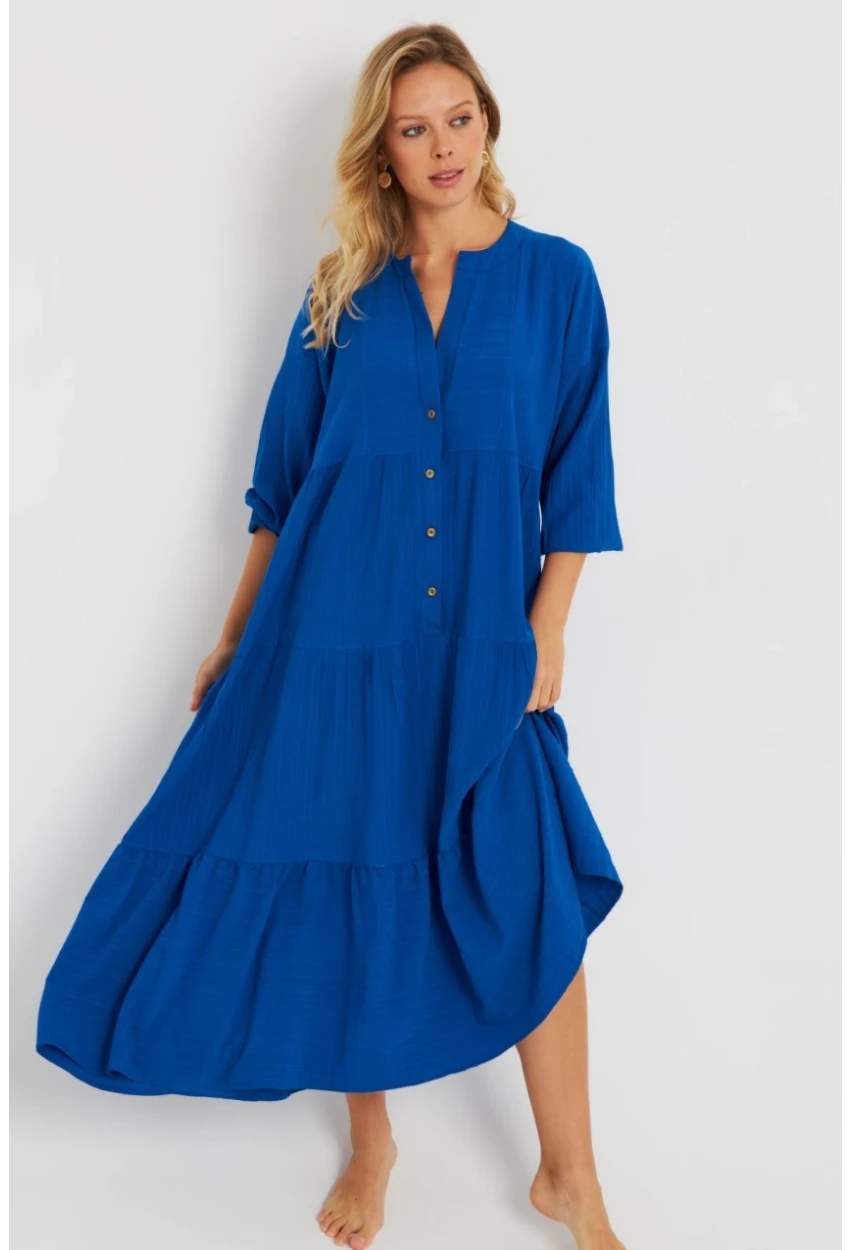 Kadın Saks Salaş Midi Elbise MQ982