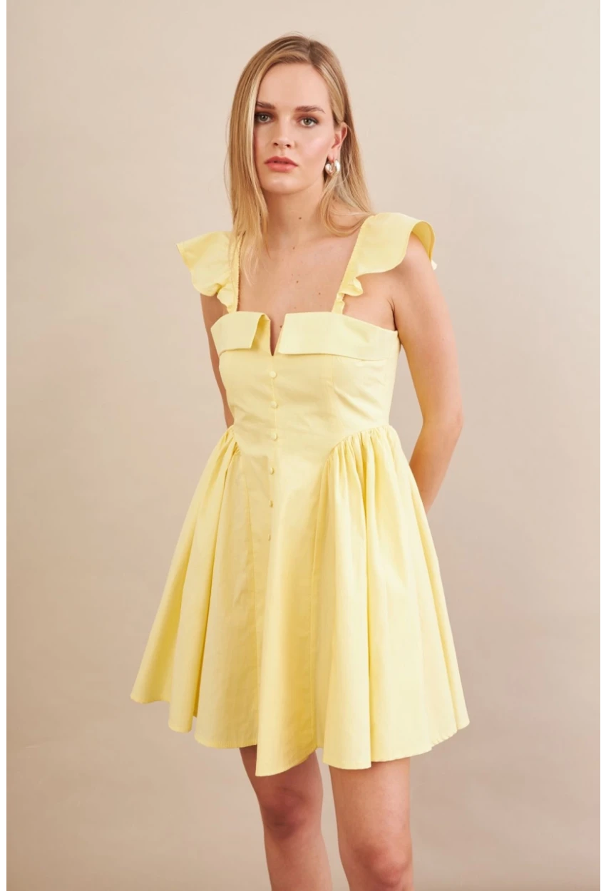 Kadın Sarı Midi Dokuma Elbise PSG1010