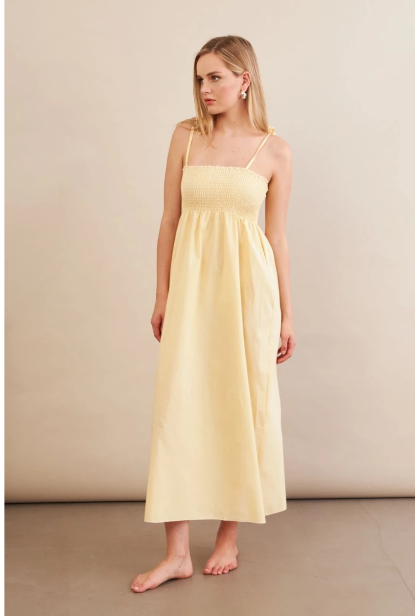 Kadın Sarı Straplez Çizgili Plaj Elbisesi