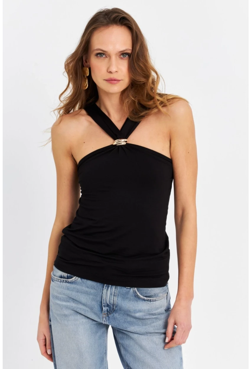 Kadın Siyah Aksesuarlı Bluz EY3068