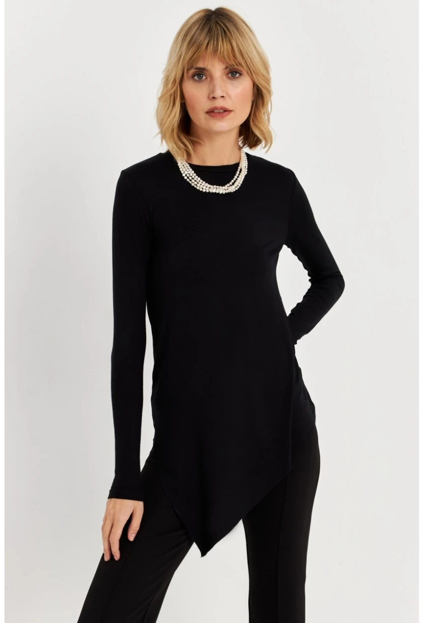 Kadın Siyah Asimetrik Tunik MLPP1186-1