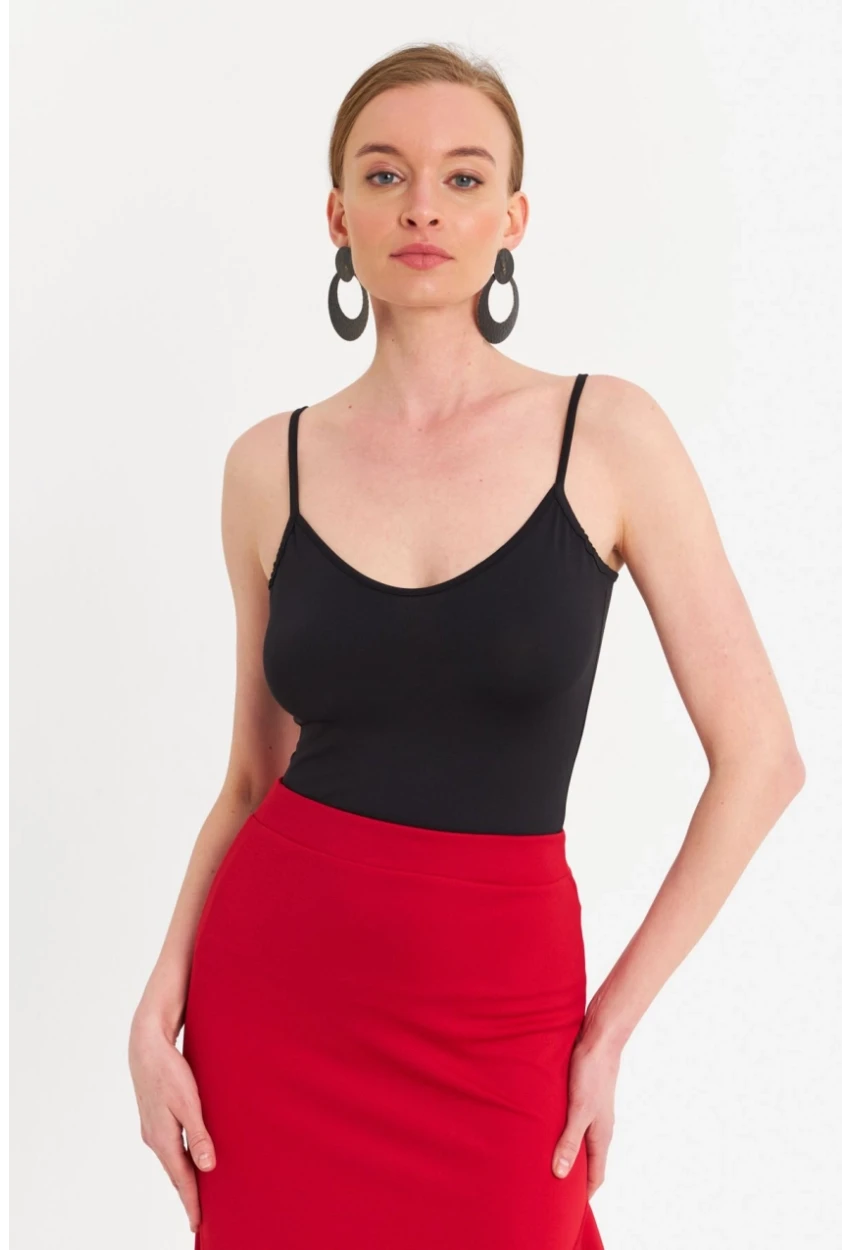 Kadın Siyah Askılı Basic Atlet FLS06