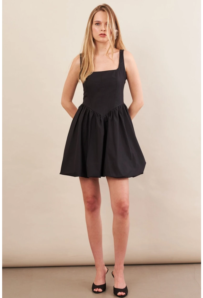 Kadın Siyah Askılı Mini Balon Elbise ERL105