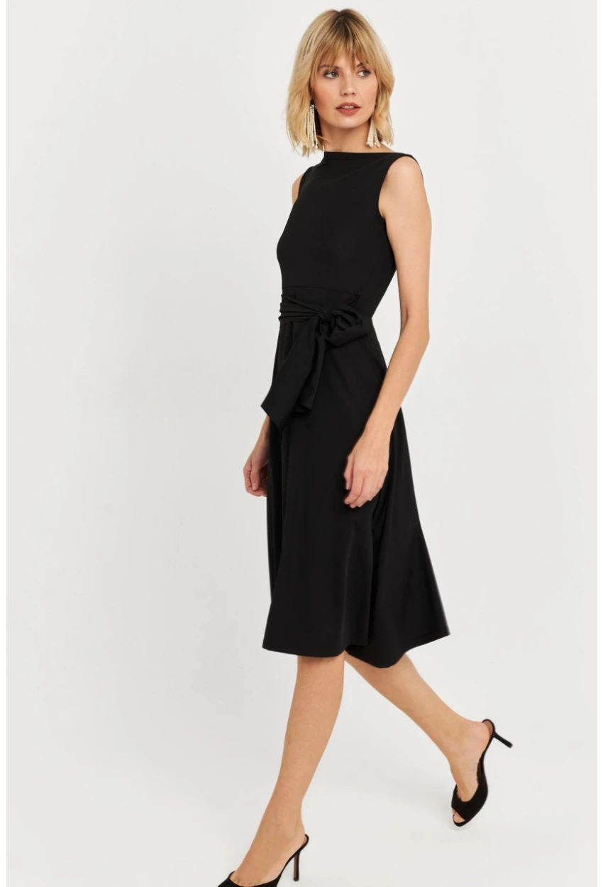Kadın Siyah Bağlamalı Midi Elbise HOR0026