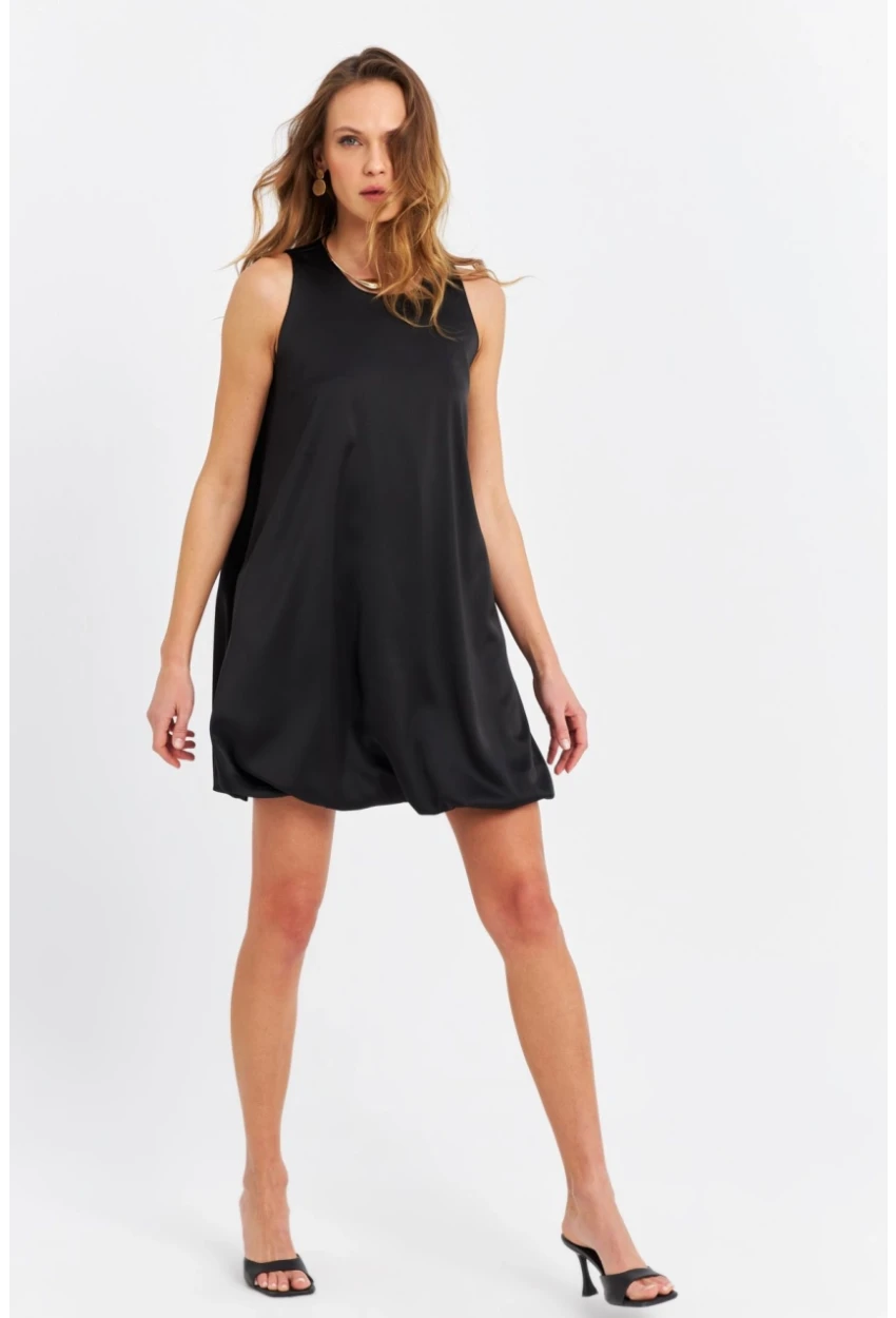 Kadın Siyah Balon Etekli Mini Elbise TW27