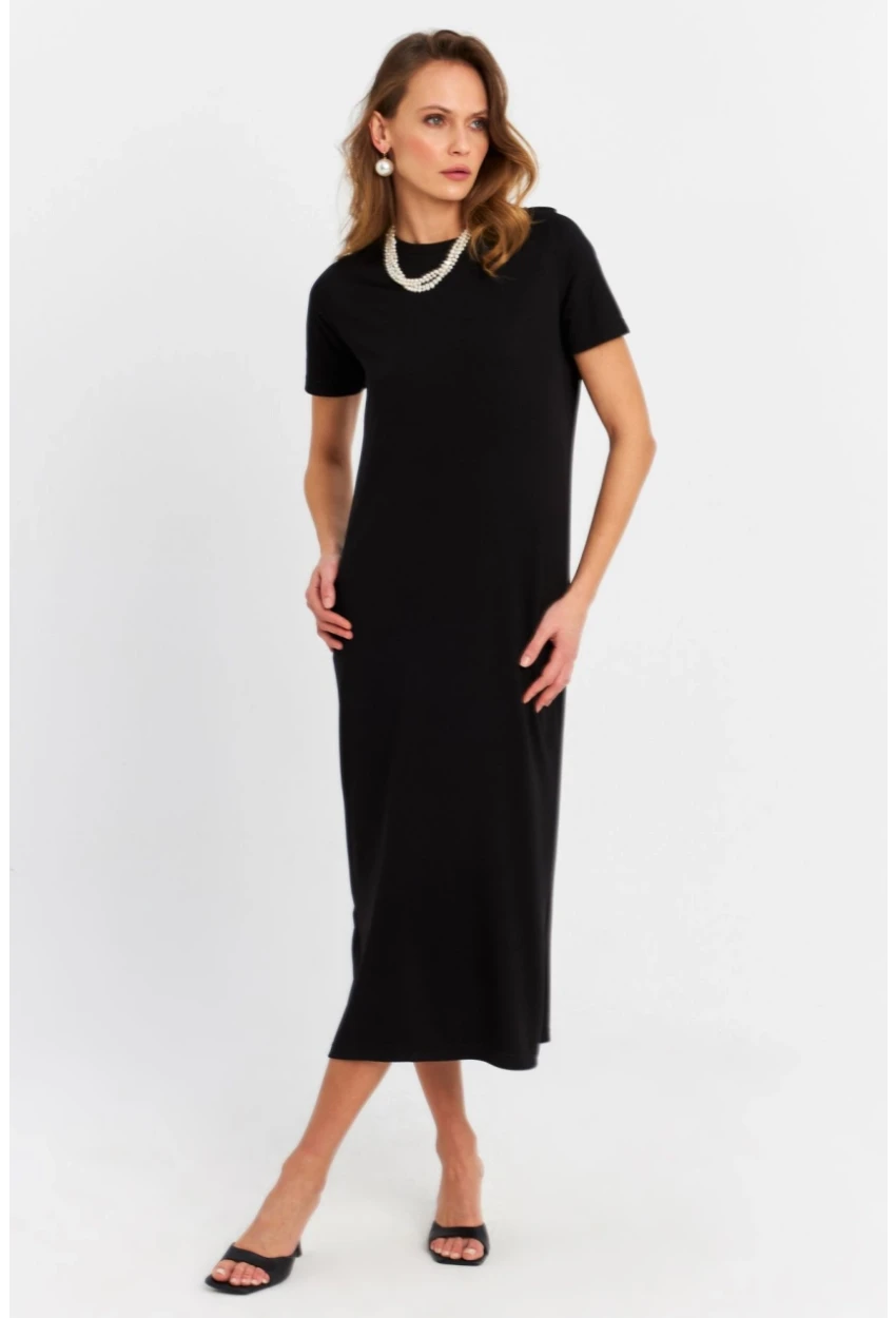 Kadın Siyah Basic Midi Elbise MRU6943