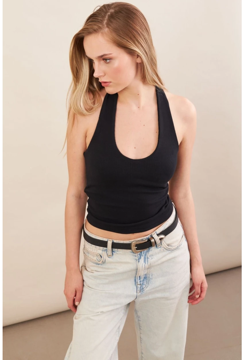 Kadın Siyah Boyun Askılı Bluz ZH171
