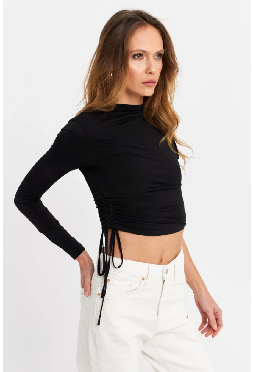 Kadın Siyah Büzgülü Tek Kol Bluz SB150