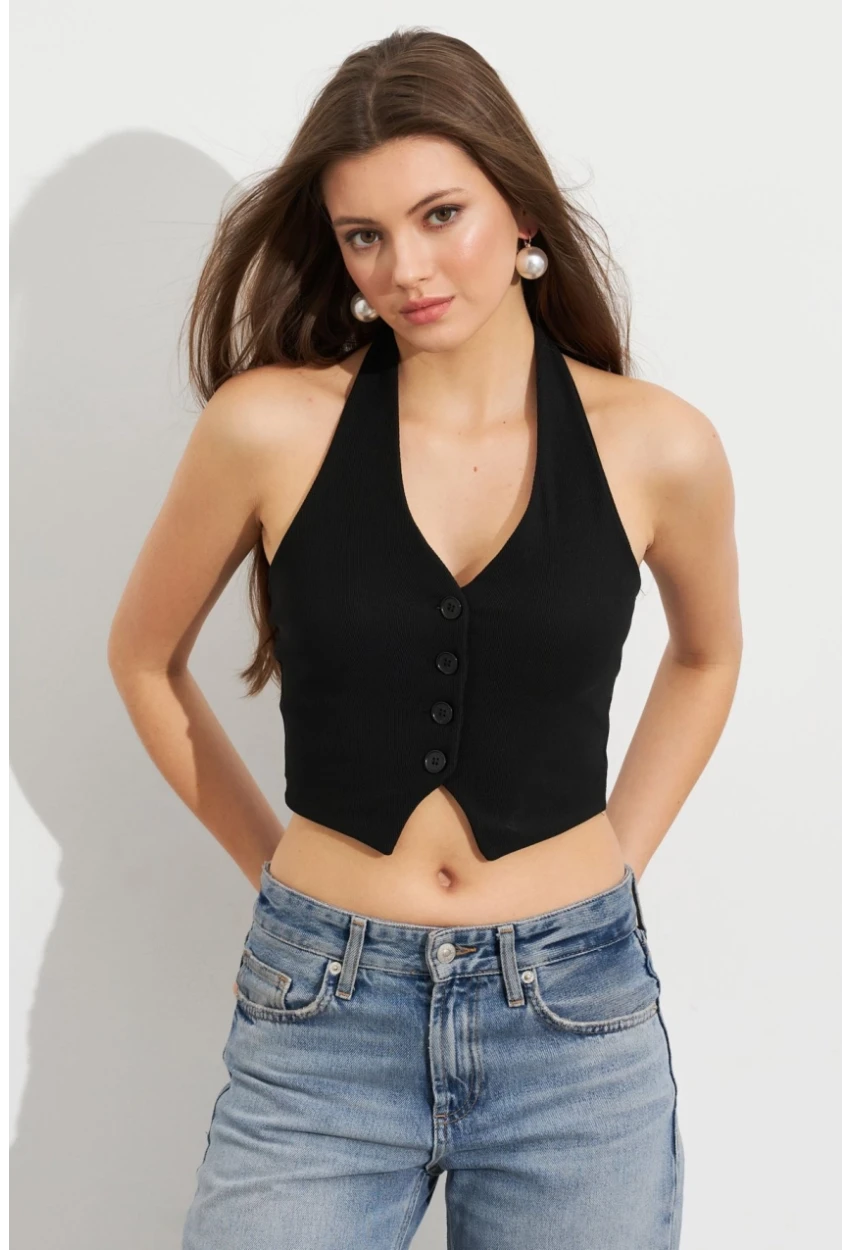 Kadın Siyah Crop Bluz SE18