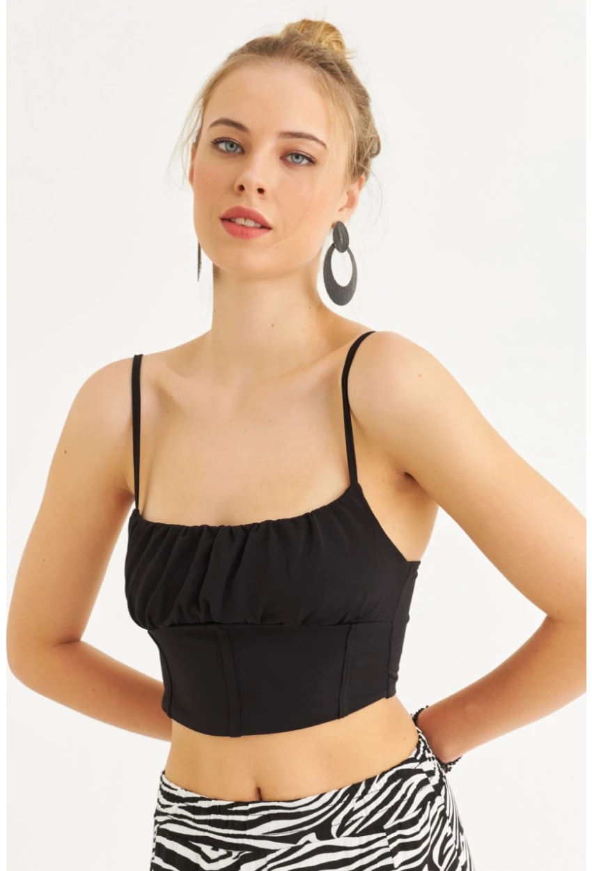 Kadın Siyah Crop Bluz ZH259