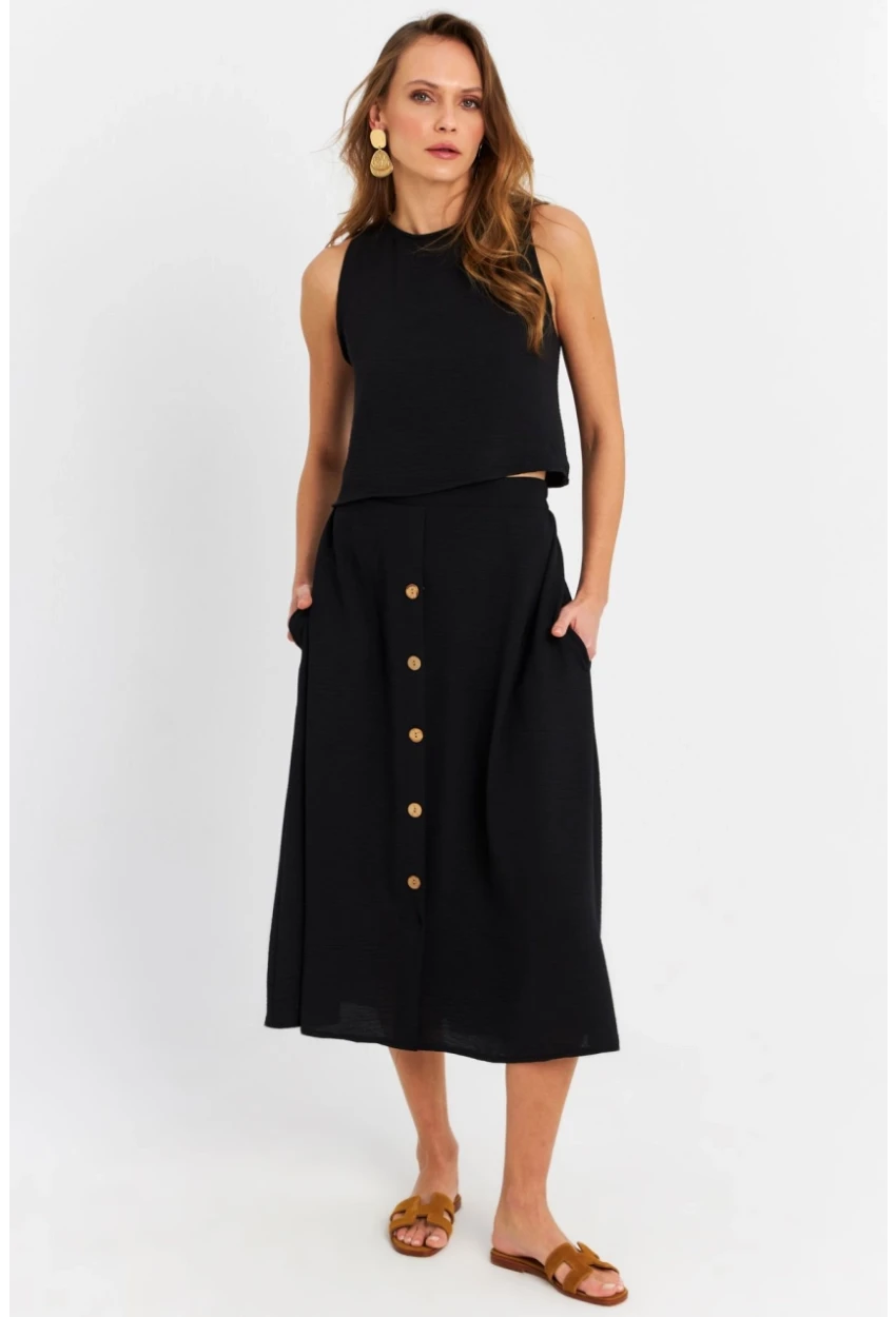 Kadın Siyah Crop Etek Takım MQ0030