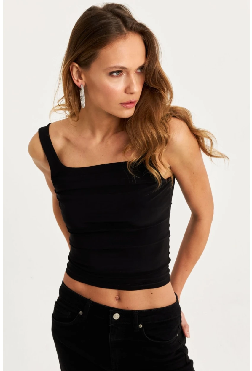 Kadın Siyah Degaje Yaka Askılı Atlet GÇ199