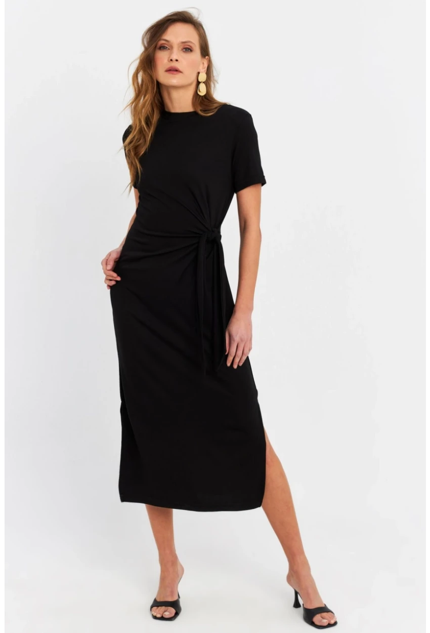 Kadın Siyah Düğümlü Midi Elbise RU6942