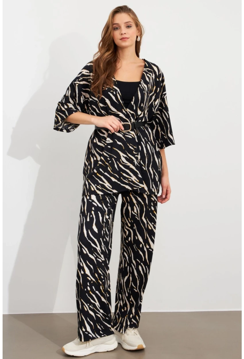 Kadın Siyah-Ekru Alt Üst Bürümcük Takım MLON500