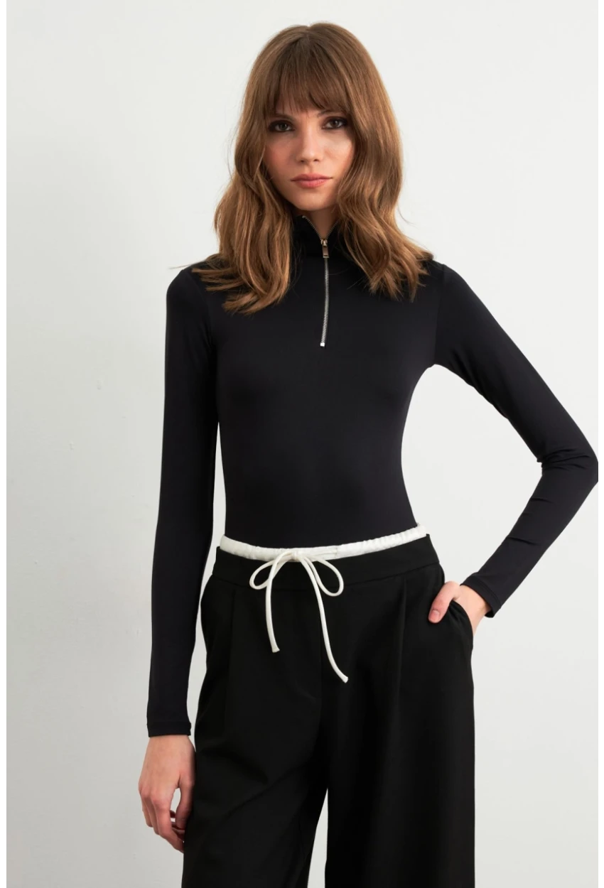 Kadın Siyah Fermuarlı Basic Body CY353