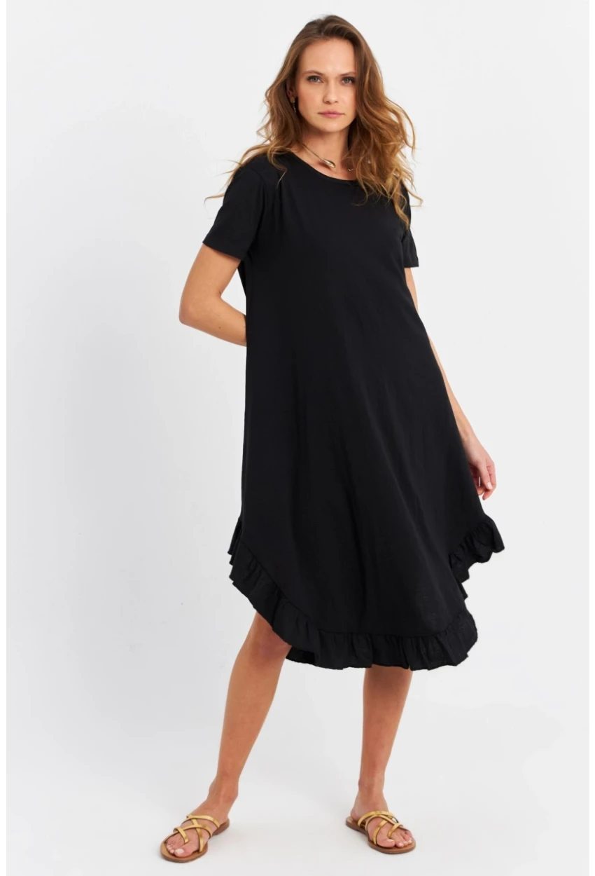 Kadın Siyah Fırfırlı Basic Elbise MALB5005