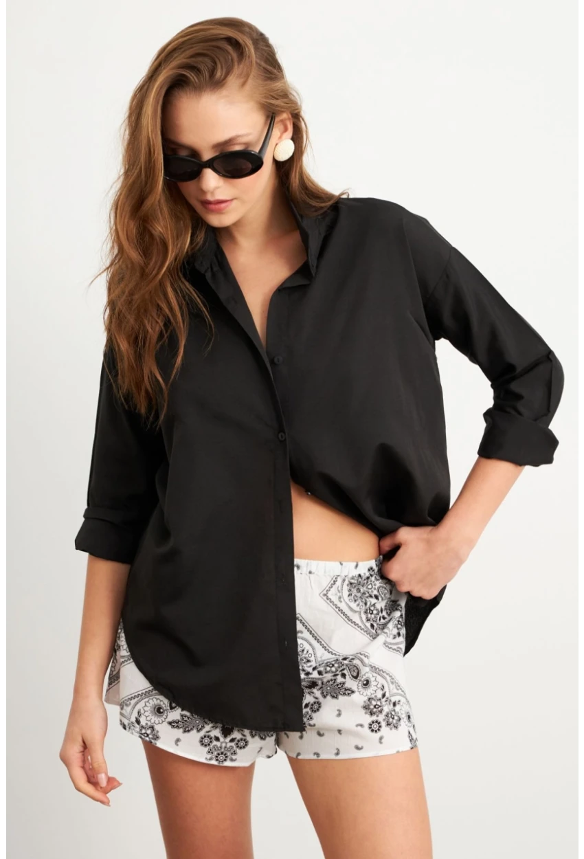 Kadın Siyah Gömlek Q1100