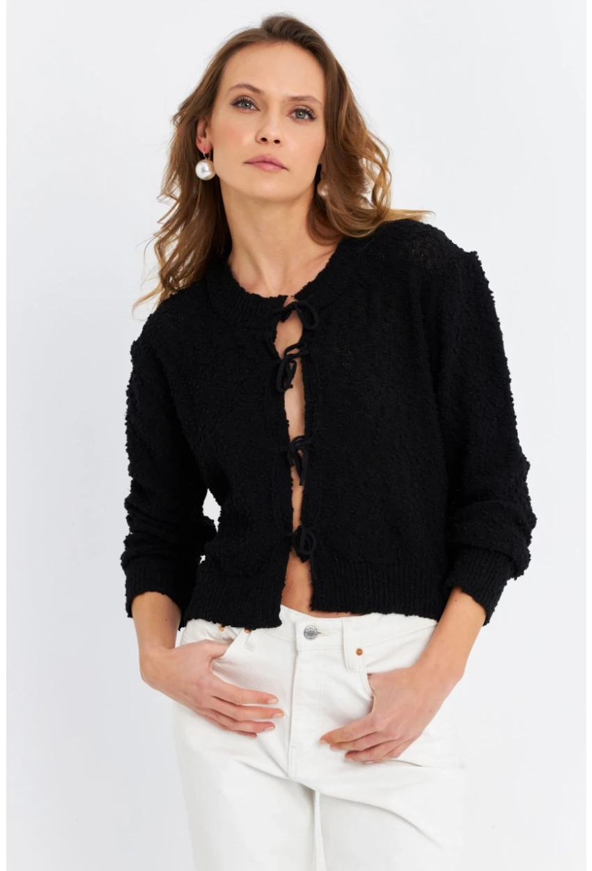 Kadın Siyah İpli Triko Hırka YV323