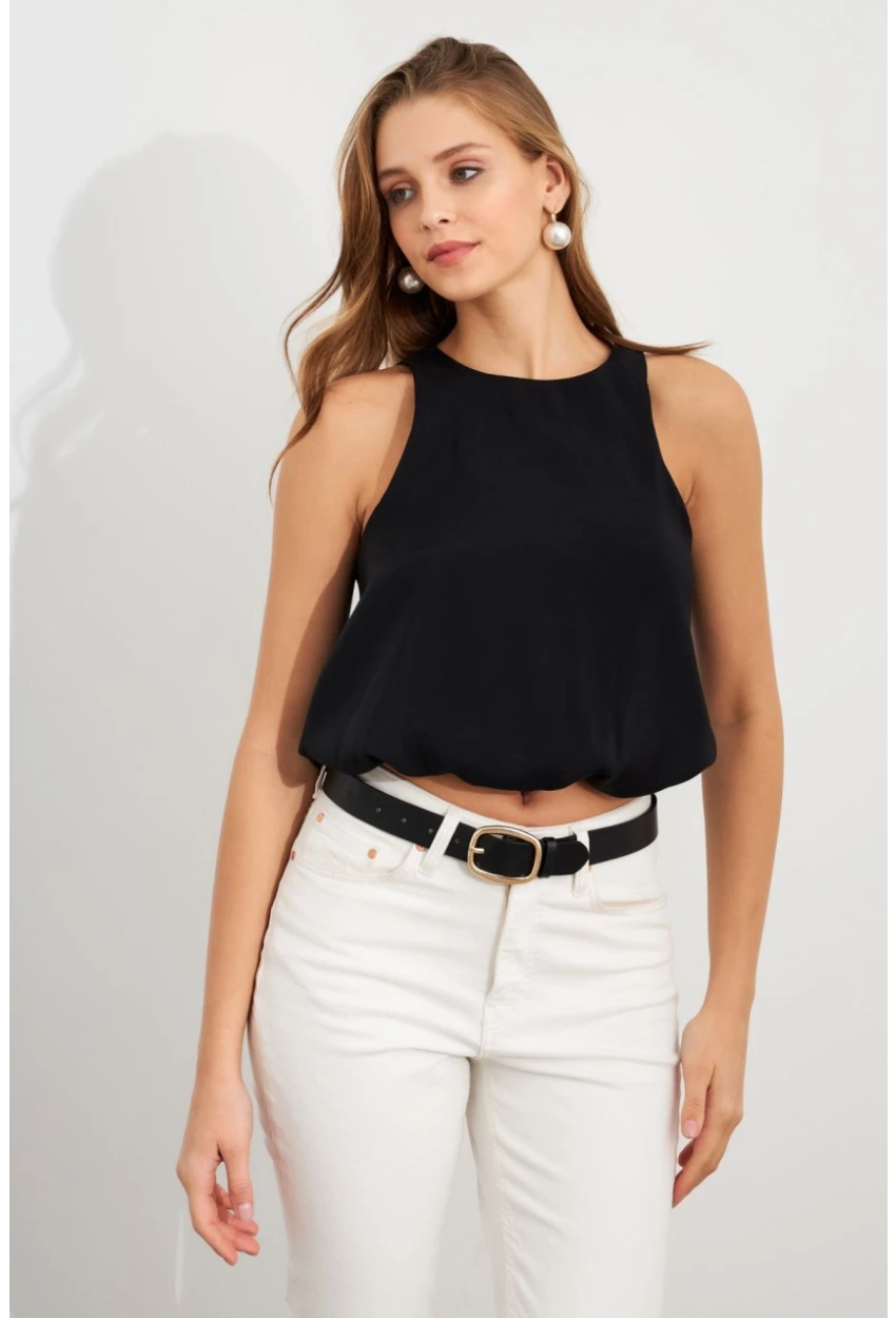 Kadın Siyah Kolsuz Balon Bluz SAN101
