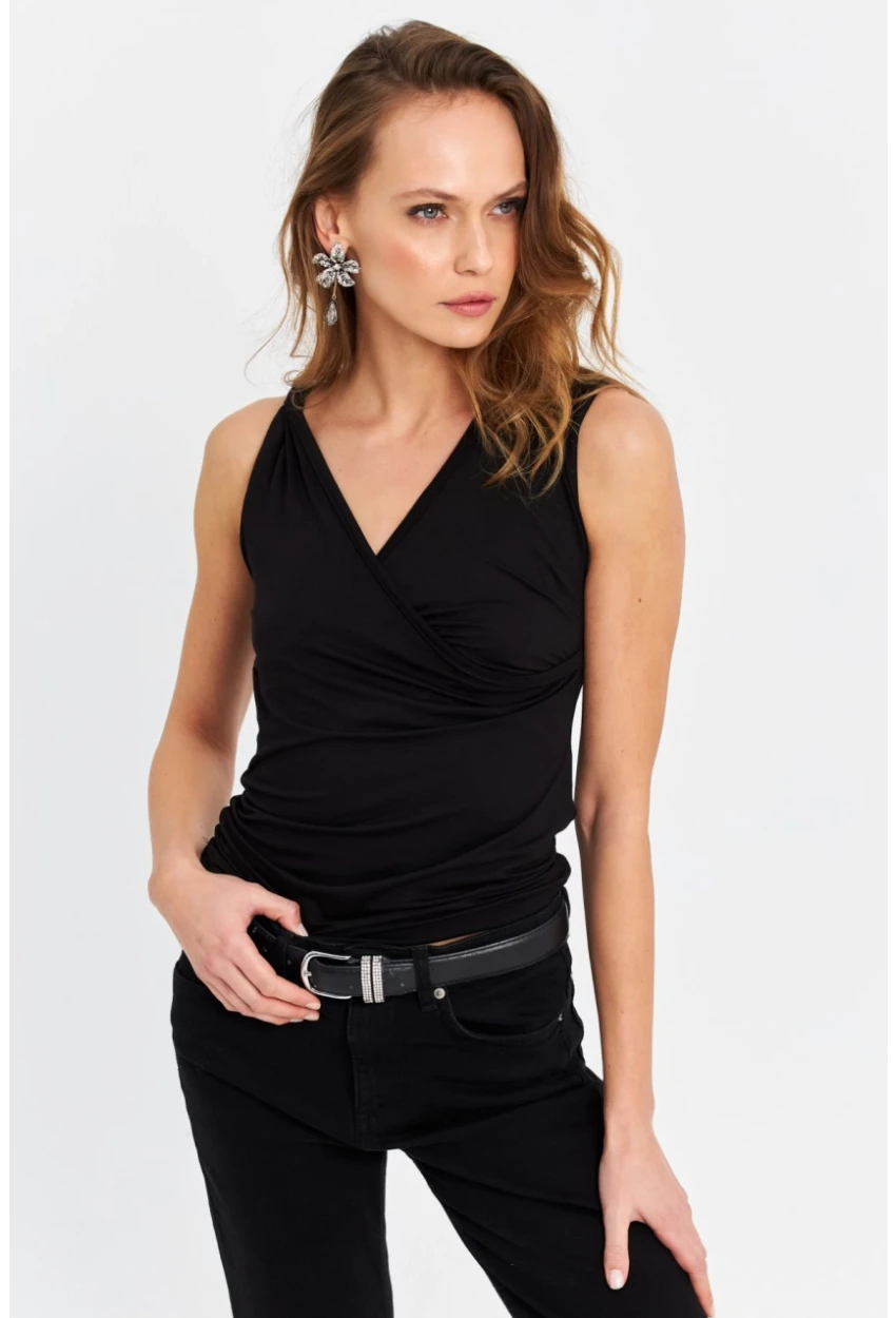 Kadın Siyah Kruvaze Bluz EY3067