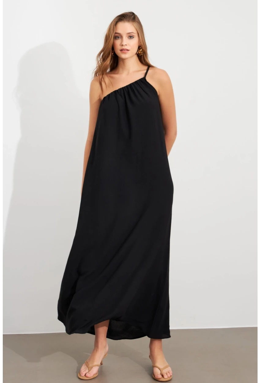 Kadın Siyah Tek Omuz Maxi Elbise İRE1012