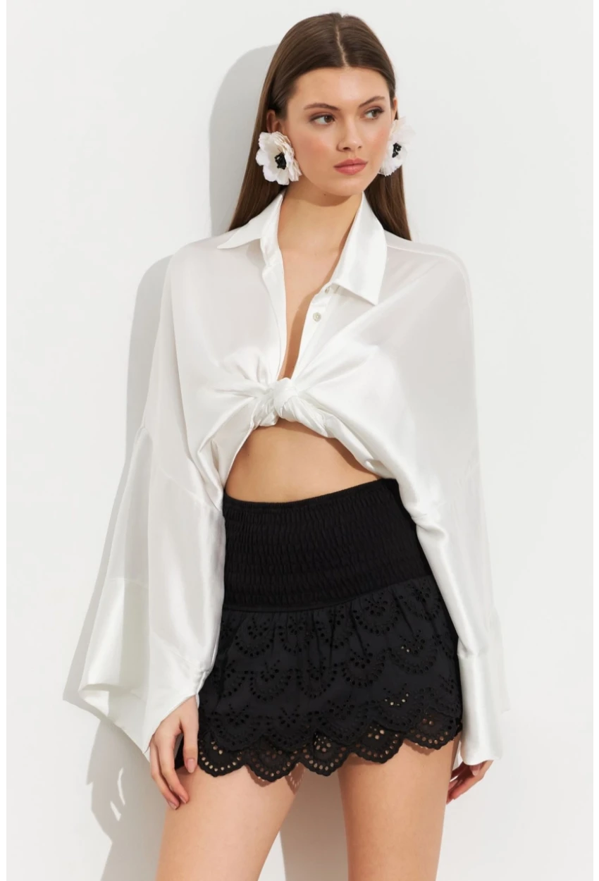 Kadın Siyah Nakışlı Mini Etek ZH111